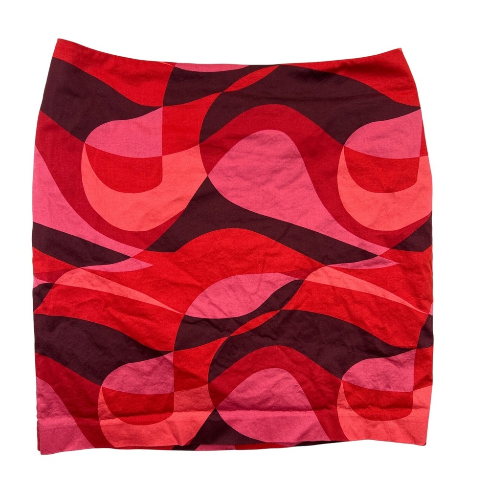 Ann Taylor Pencil Skirt Womens 12 Petite Red Pink Abstract Swirl Mini Lined‎